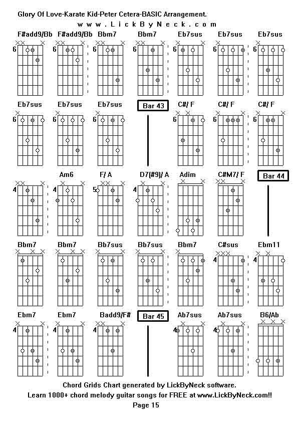 Chord Grids Chart of chord melody fingerstyle guitar song-Glory Of Love-Karate Kid-Peter Cetera-BASIC Arrangement,generated by LickByNeck software.